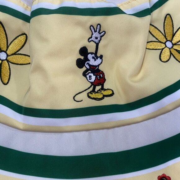 🆕 DISNEY Mickey Mouse Bucket Hat Embroidered Flowers Yellow Striped - Picture 5 of 5